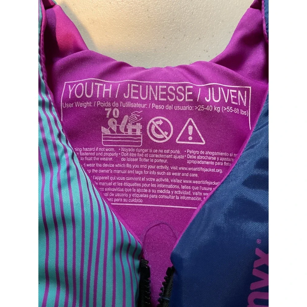 Onyx Youth Life Vest Jacket PFD Blue Pink Teal Stripe Size‎ 70 Boys Girls